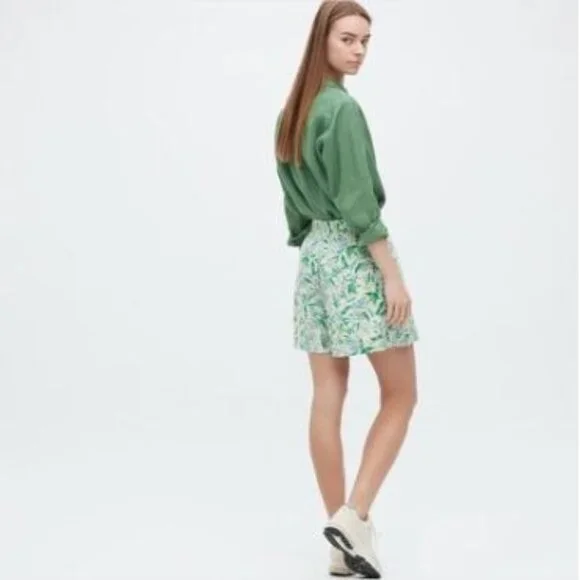 NWT Ellen Tracy Green Floral Print Linen Blend Skort - S - Picture 3 of 8